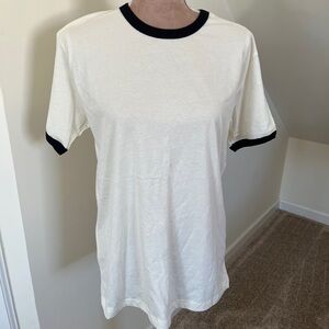 NEW Classic Ringer T-Shirt Cream and Black 100% Cotton Men’s Size Medium